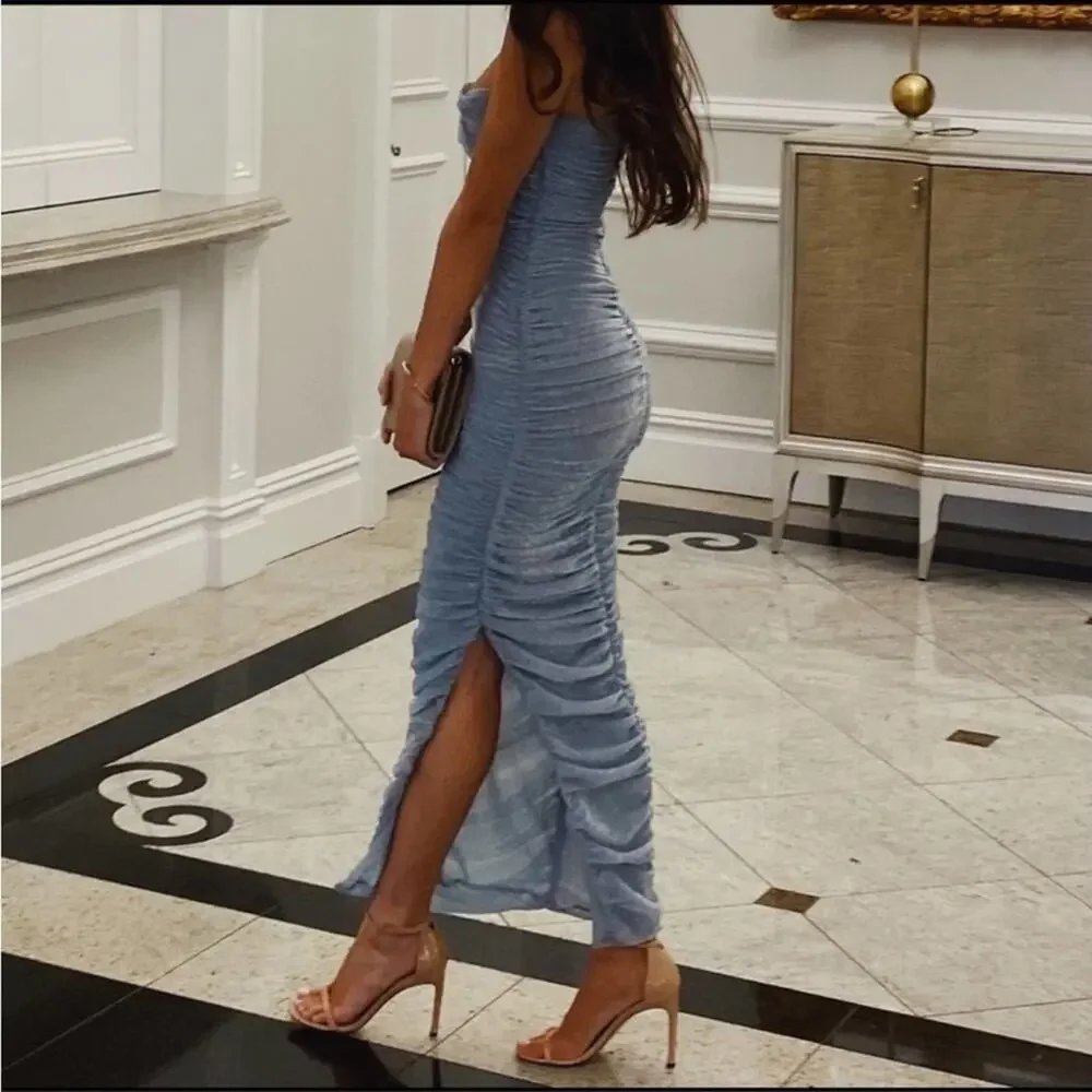 HOUSE OF CB Fornarina Baby Blue Sparkle Silvermist Fairy Glitter Ruched Dress - Picture 7 of 16